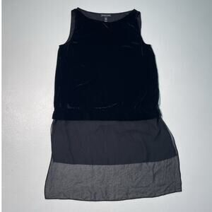 EILEEN FISHER Black Velvet Silk Bateau Boxy Tank Top Tunic Sz XXS Sheer Minimal